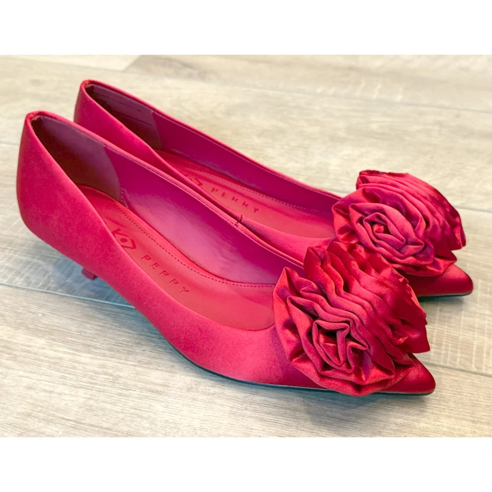 NEW KATY PERRY RED MICRO HEEL FLOWER PUMPS HEELS SHOES SZ 6.5M 6.5 - Picture 2 of 13